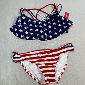 NWT Xhilaration American Flag Bikini Large Strappy 4th of July